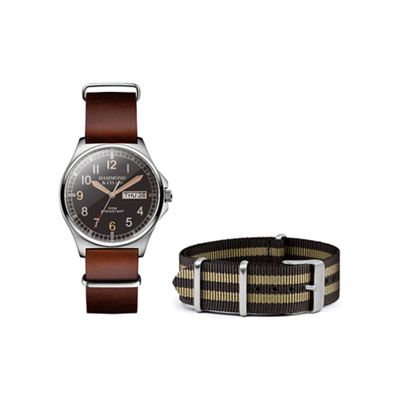 Men's watch with brown leather and nato straps